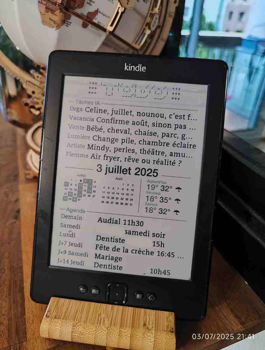 Interface du tableau de bord e‑ink